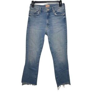 Mother Insider Crop Step Fray Jeans Size 27 Light Wash Denim Stretchable